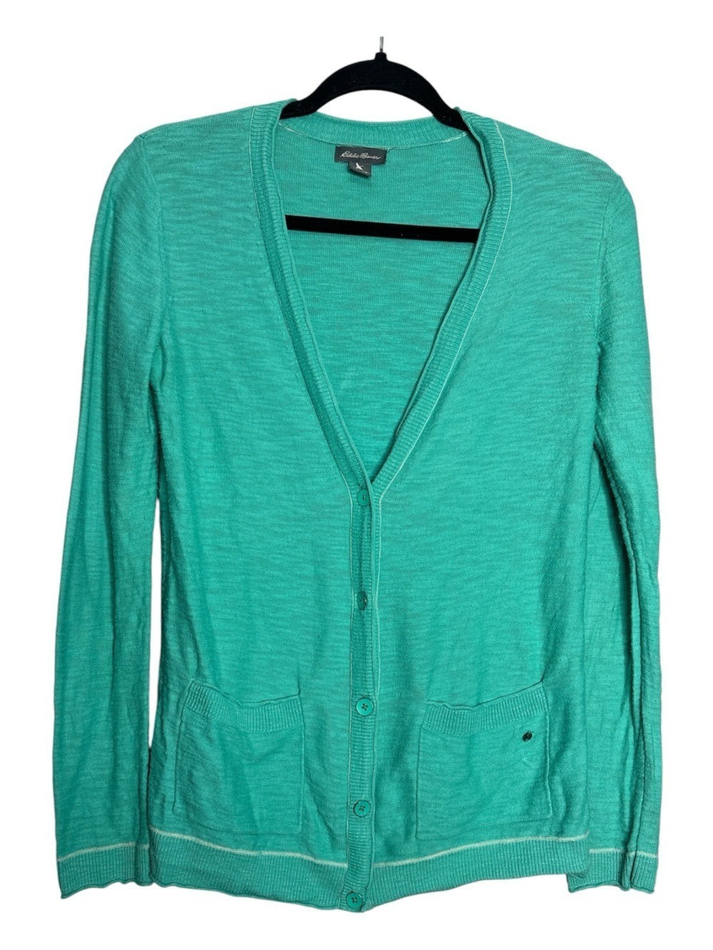 Eddie Bauer Teal Cotton V-Neck Cardigan Sweater Collegiate Preppy Lightweight-XS